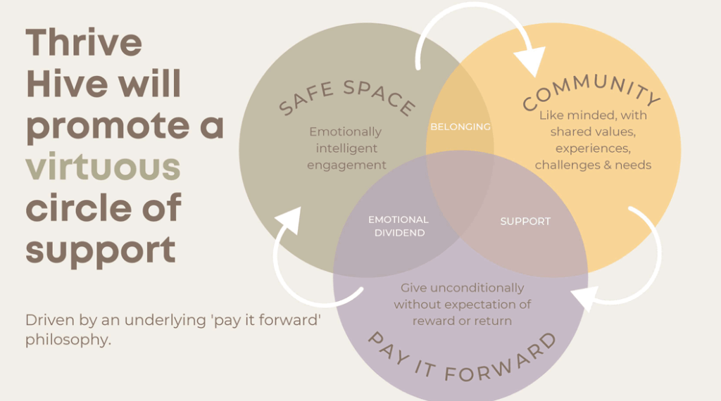 Thrive Hive - a new kinder community for business owners community support for business owners info slide.